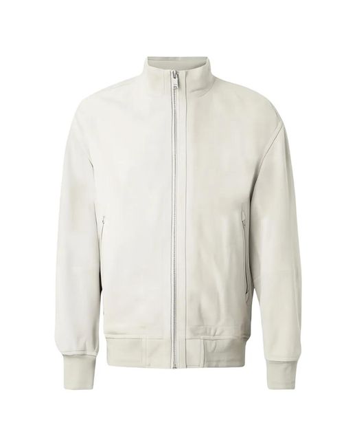 Boss White Leather Bomber Jacket for men