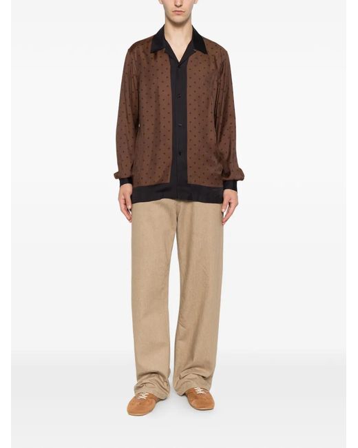 Sandro Brown Monogram-Pattern Shark-Collar Shirt for men