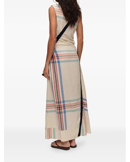 Bimba Y Lola White Check-Print Fringed-Trim Maxi Dress