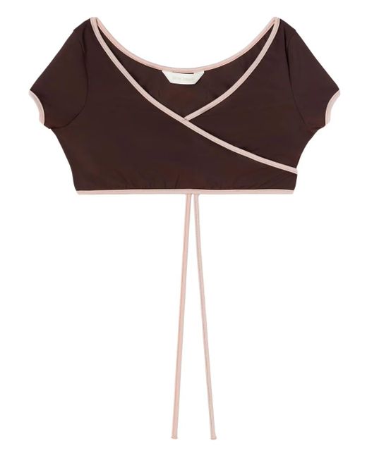 Palm Angels Brown Cap-Sleeve Wrap Bikini Top