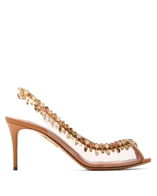 Aquazzura Pink Temptation Crystal-Embellished Slingback Pumps