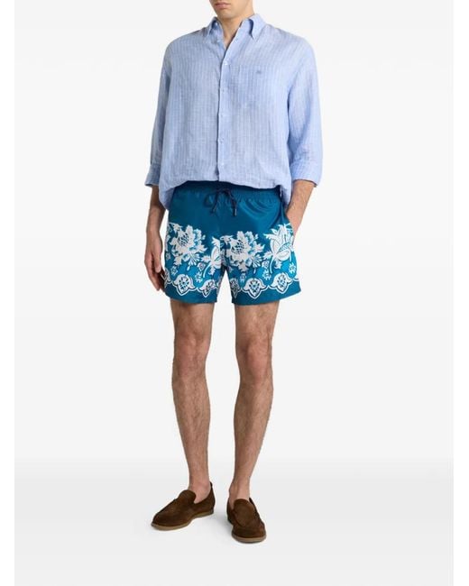 Etro Blue Polyester Swim-Trunk Roma for men