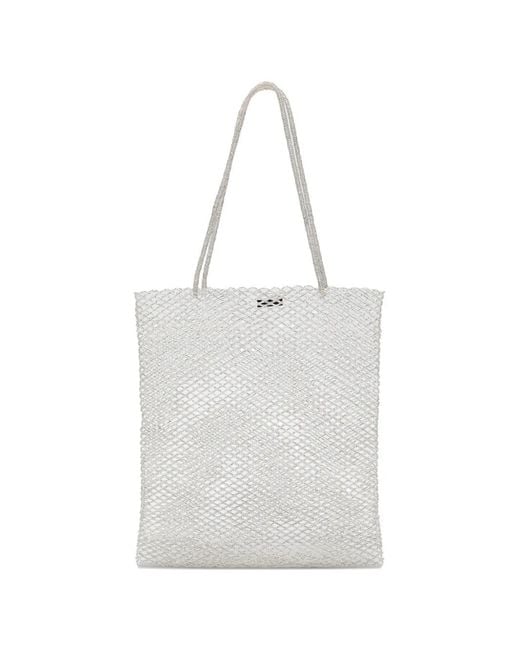 Cordera White Beaded Tote Bag