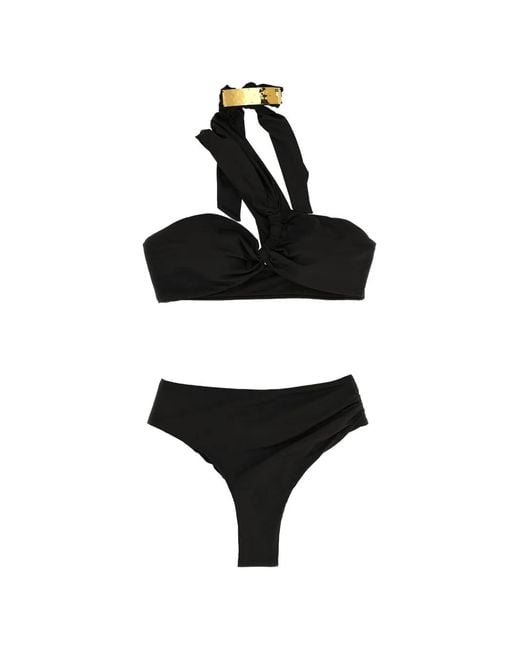Elisabetta Franchi Black One-Shoulder Jewelled Bikini