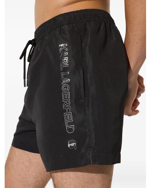 Karl Lagerfeld Black Logo-Print Swim Shorts for men