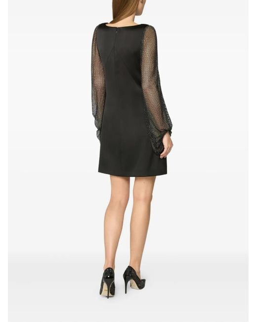 Genny Black Square-Neck Embellished-Sleeves Mini Dress