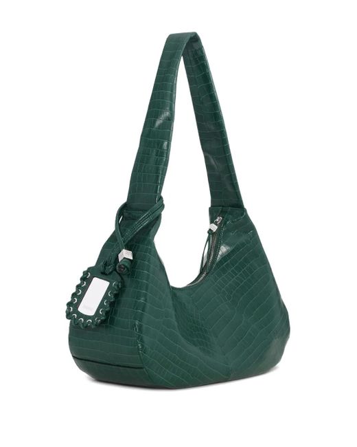 Ganni Green Crocodile-Embossed Shoulder Bag