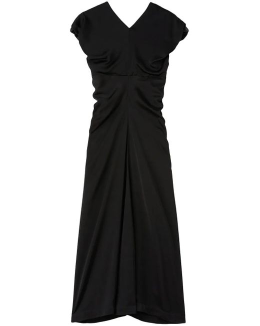 Jil Sander Black Gathered-Detail Satin-Finish Gown