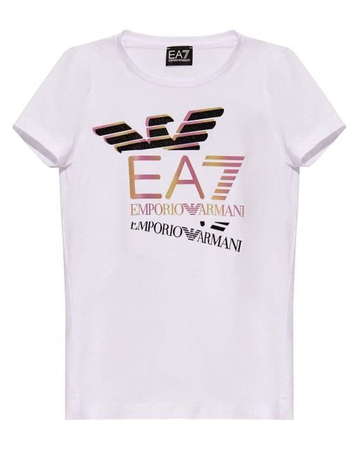EA7 White Logo-print Cotton T-shirt