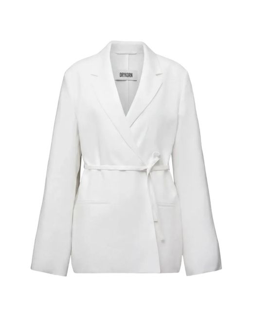 Drykorn White Wincham Belted Wrap Blazer