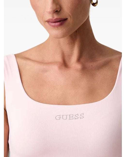 Guess White Logo-Embellished Scoop-Neck Mini Dress