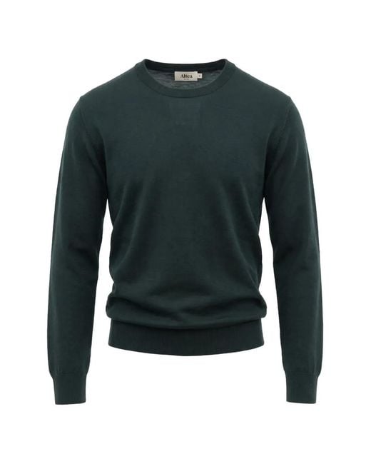 Altea Blue Fine-Knit Crew-Neck Sweater for men