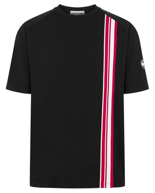 T-shirt en coton à bords rayés Moschino pour homme en coloris Black