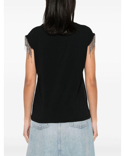 T-shirt crop à détail de pompon Liu Jo en coloris Black