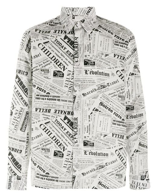 Sandro White Newspaper Print Shirt for men