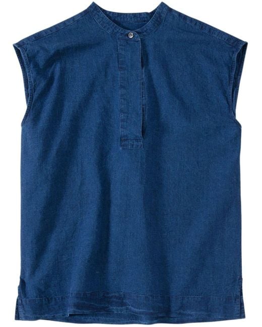 Closed Blue Linen And Cotton Blend Sleeveless Blouse