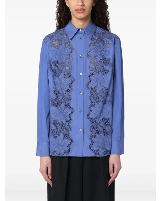 P.A.R.O.S.H. Blue Embroidered Cotton Shirt