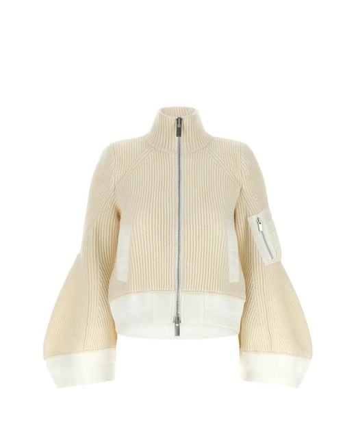 Sacai Natural Ribbed-Knit Panelled Jacket