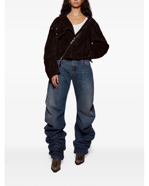 Jean Paul Gaultier Black Diagonal-zip Velvet Jacket