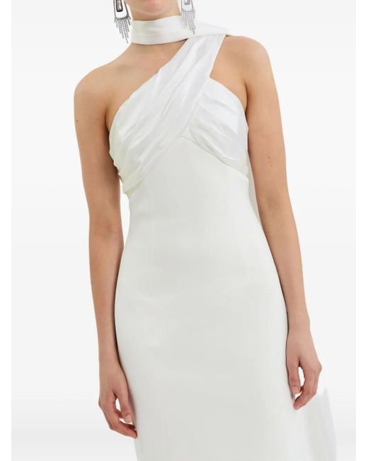 Rebecca Vallance White Satin-Draped Halter Neck Dress