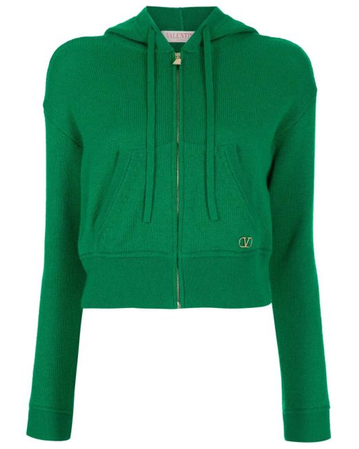 Valentino Garavani Green Logo-Plaque Cashmere Hoodie