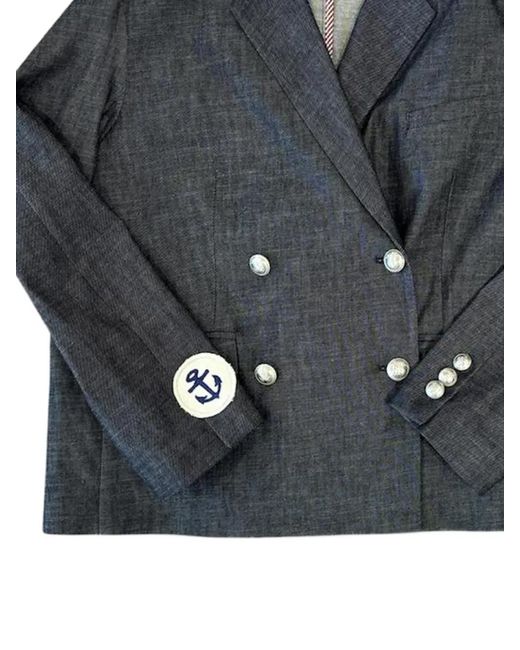 ..,merci Blue Double-Breasted Anchor-Patch Jacket