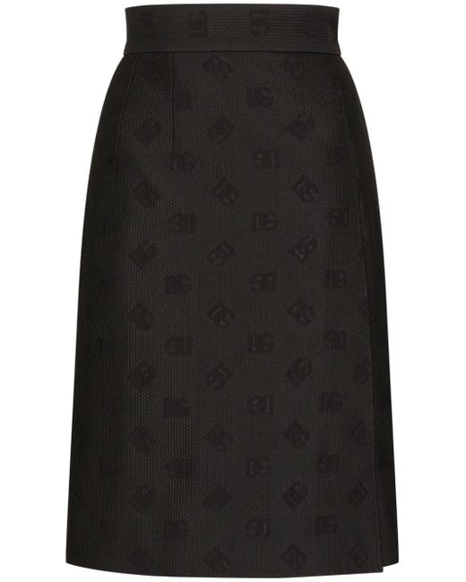 Dolce & Gabbana Black Quilted Jacquard Midi Skirt With Dg Logo