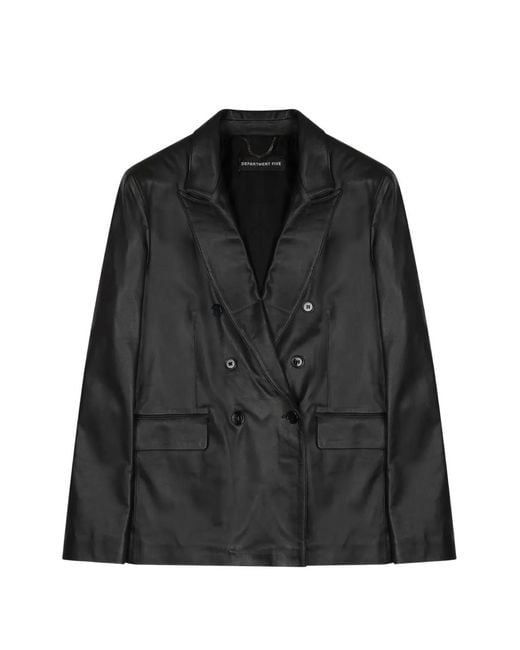 Department 5 Black Double-Breasted Leather Blazer