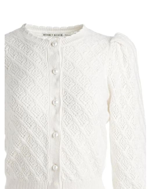 Alice + Olivia White Diamond-Pattern Cardigan