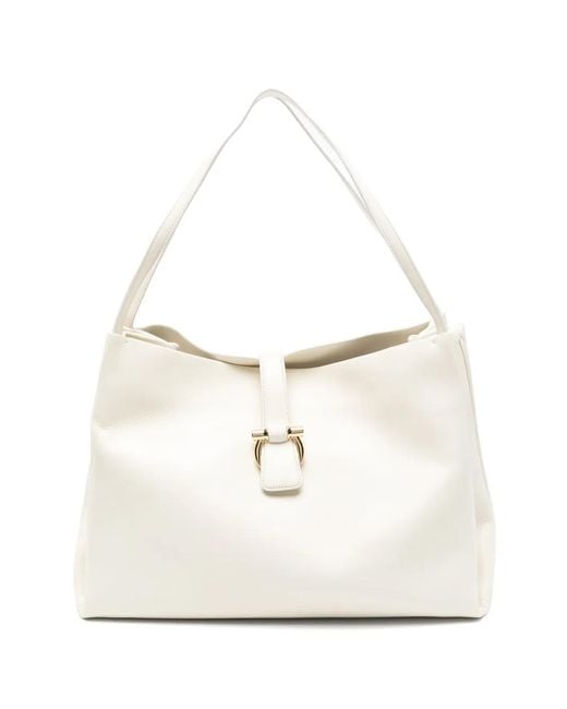 Ferragamo White Sac À Bandoulière En Cuir À Boucle