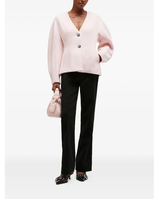 Ganni Pink Buttoned V-Neck Jacket