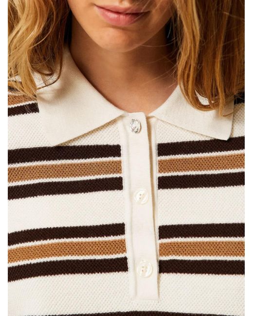 Twinset White Striped Polo Top