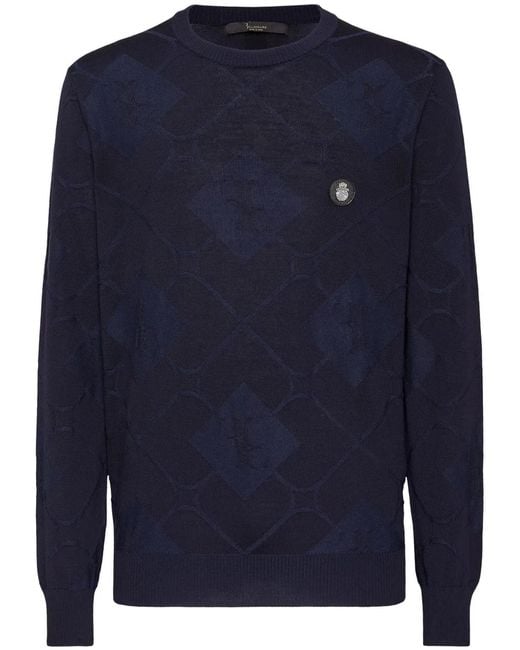 Billionaire Blue Intarsia-Knit Jumper for men