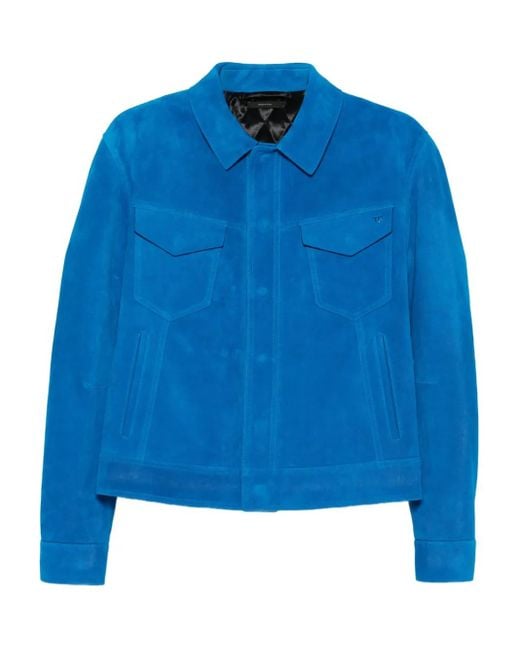 Tom Ford Blue Regular-Fit Padded Suede Jacket for men