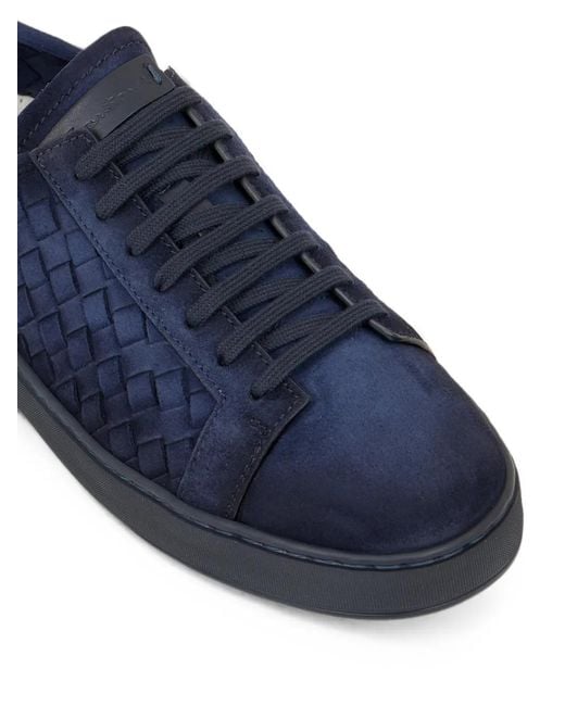 Santoni Blue Woven Leather Sneakers for men