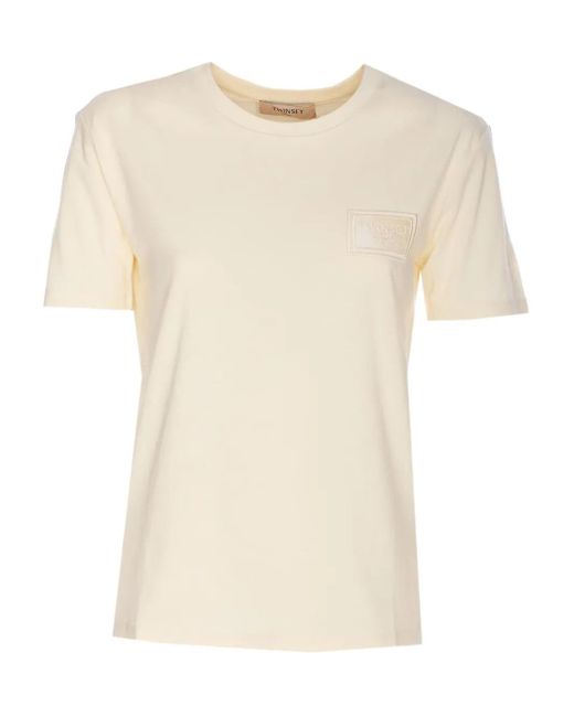 Twinset Natural Embroidered-Logo Crew-Neck T-Shirt
