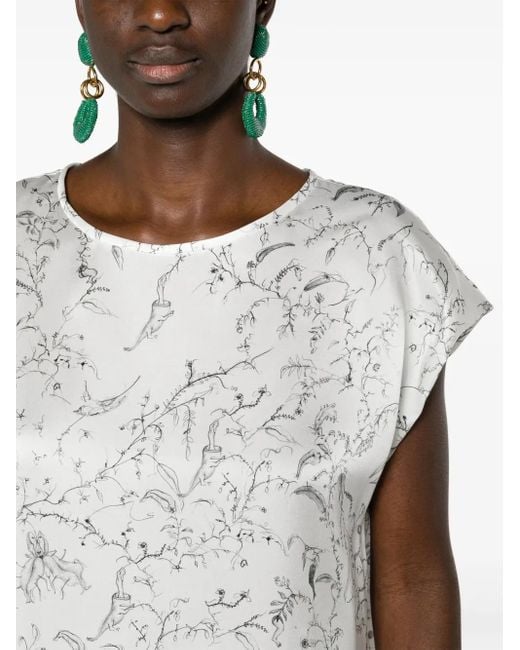 Fabiana Filippi White Fabula-Print Silk Satin Blouse