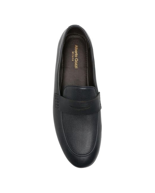 Alberto Gozzi Gray Perforated-Panel Loafers for men