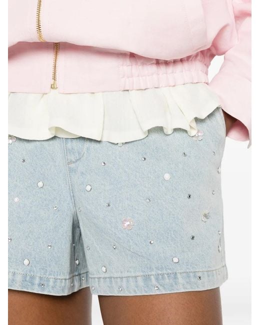 Maje Blue Rhinestone-Embellished Shorts