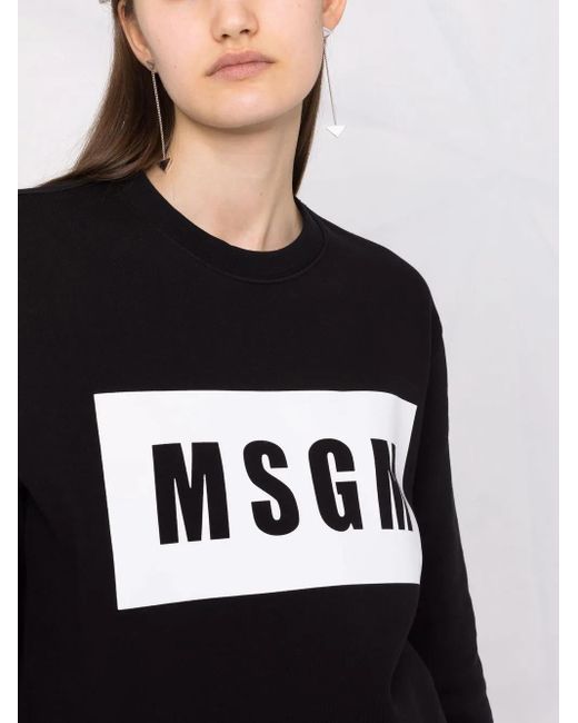 MSGM Black Logo-Print Cotton Sweater