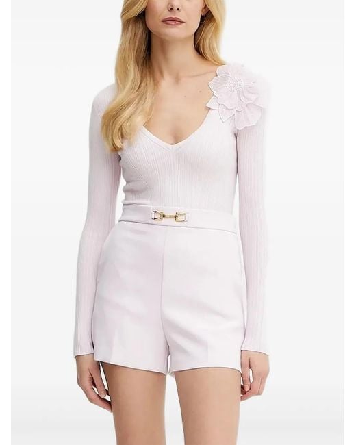 Elisabetta Franchi フラワー リブtシャツ White