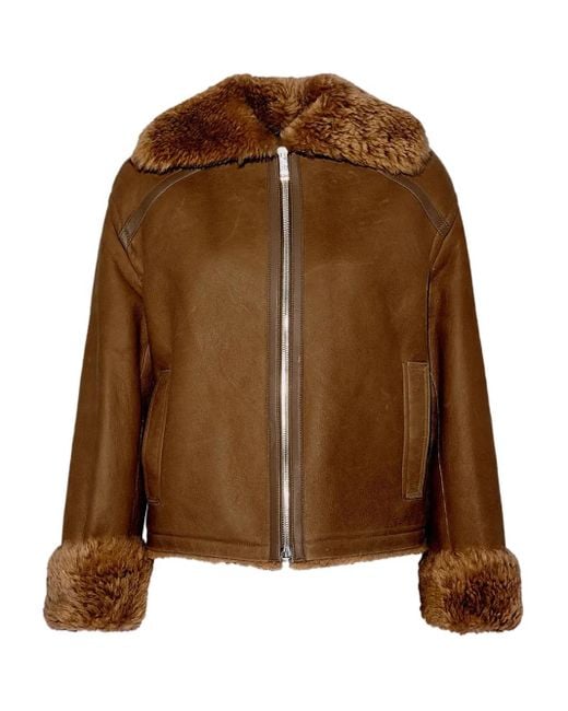 Yves Salomon Brown Shearling Boxy Jacket