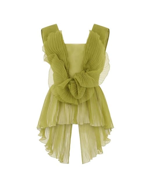 Alberta Ferretti Green Bow-Detail Pleated Top