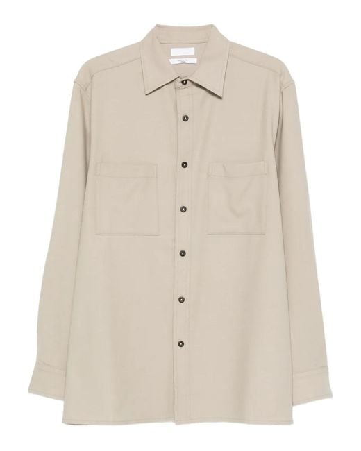 Cellar Door Natural Chest-Pocket Button Wool Shirt for men