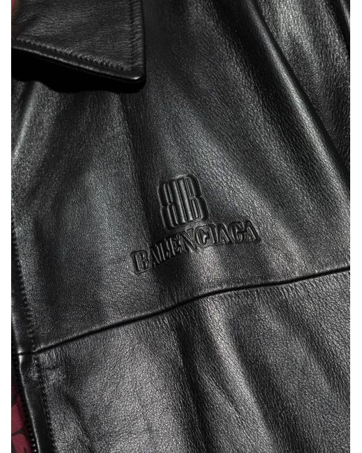 メンズ Balenciaga ロゴエンボス レザージャケット Black