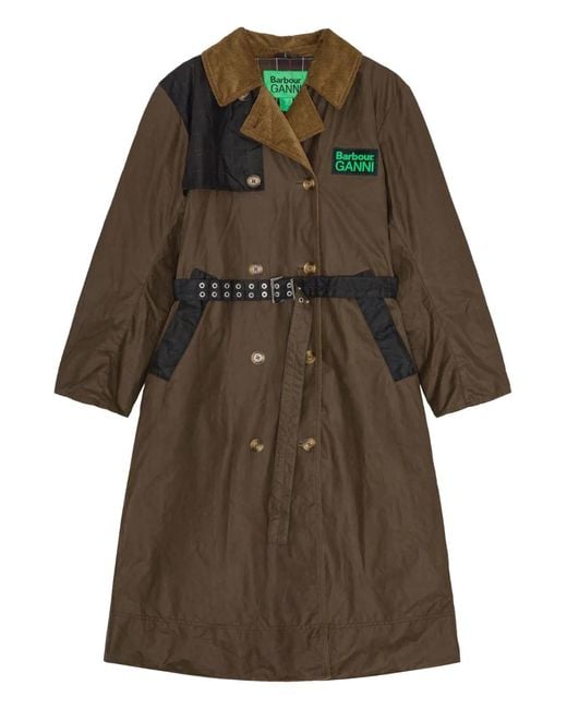 Ganni Brown X Barbour Buttoned Belted Coat