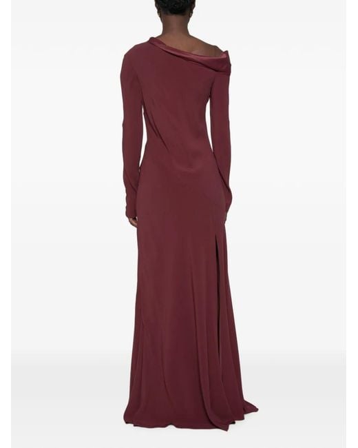 Alberta Ferretti Red Aymmetric-Neck Long-Sleeve Maxi Dress