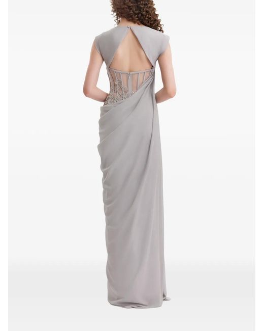 gemy maalouf dress smokey grey Asymmetrical Sleeve Cape-Like Dress