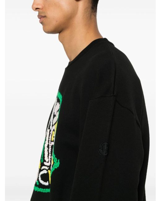 Moncler Black Logo-embroidered Cotton Sweatshirt for men