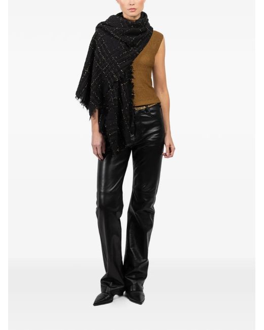 Faliero Sarti Black New Diletta Frayed Check Scarf